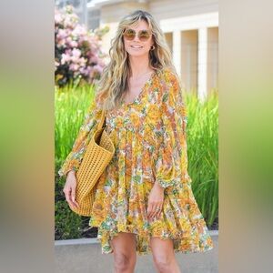 Zimmermann Floral Long Sleeve Dress in Yellow and Green